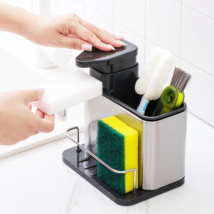 3-in-1 Kitchen Soap Dispenser Sponge Holder Dish Soap Dispenser Stainless Steel Sink Organizer Tray Rustproof Drainer Rack NEW 11~15days