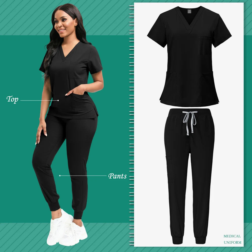Scrubs Women Beauty SPA Uniform Pet Clinic Store Veterinary Dentistry Work Clothes Set 9~13days