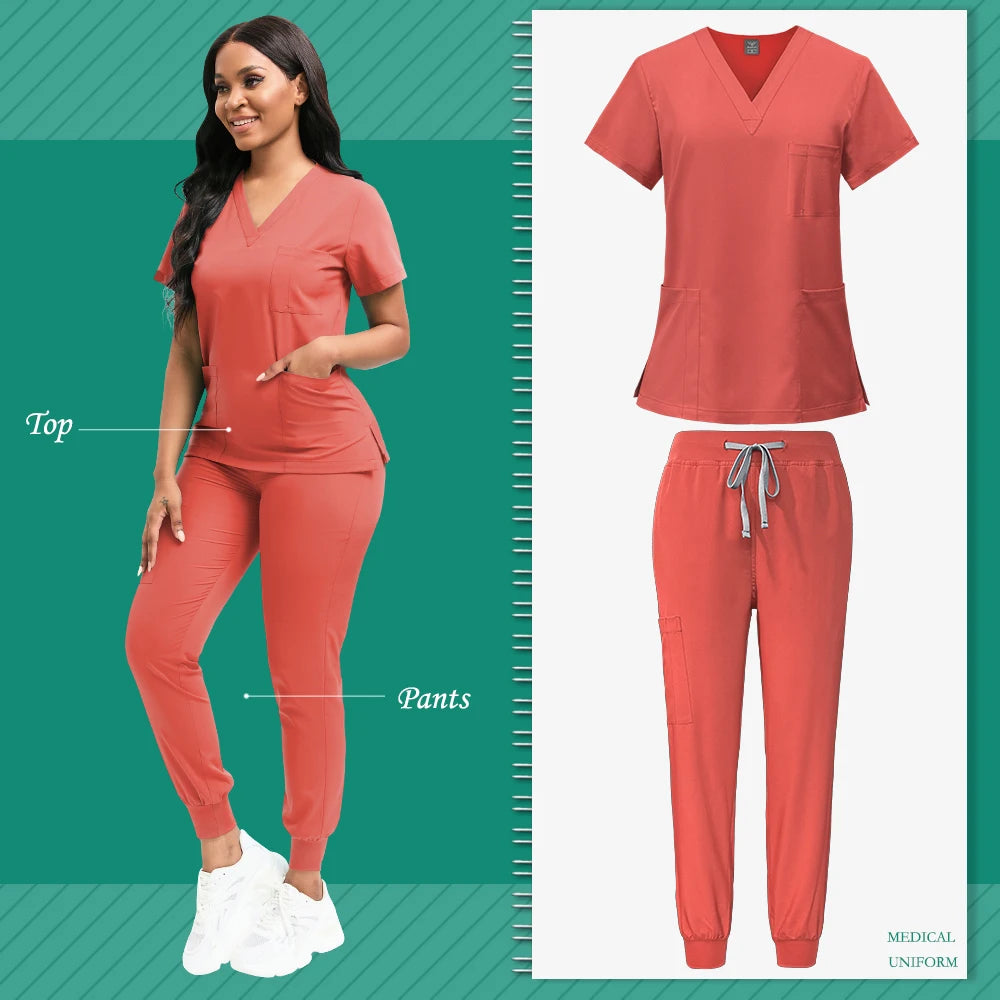 Scrubs Women Beauty SPA Uniform Pet Clinic Store Veterinary Dentistry Work Clothes Set 9~13days