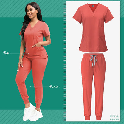 Scrubs Women Beauty SPA Uniform Pet Clinic Store Veterinary Dentistry Work Clothes Set 9~13days