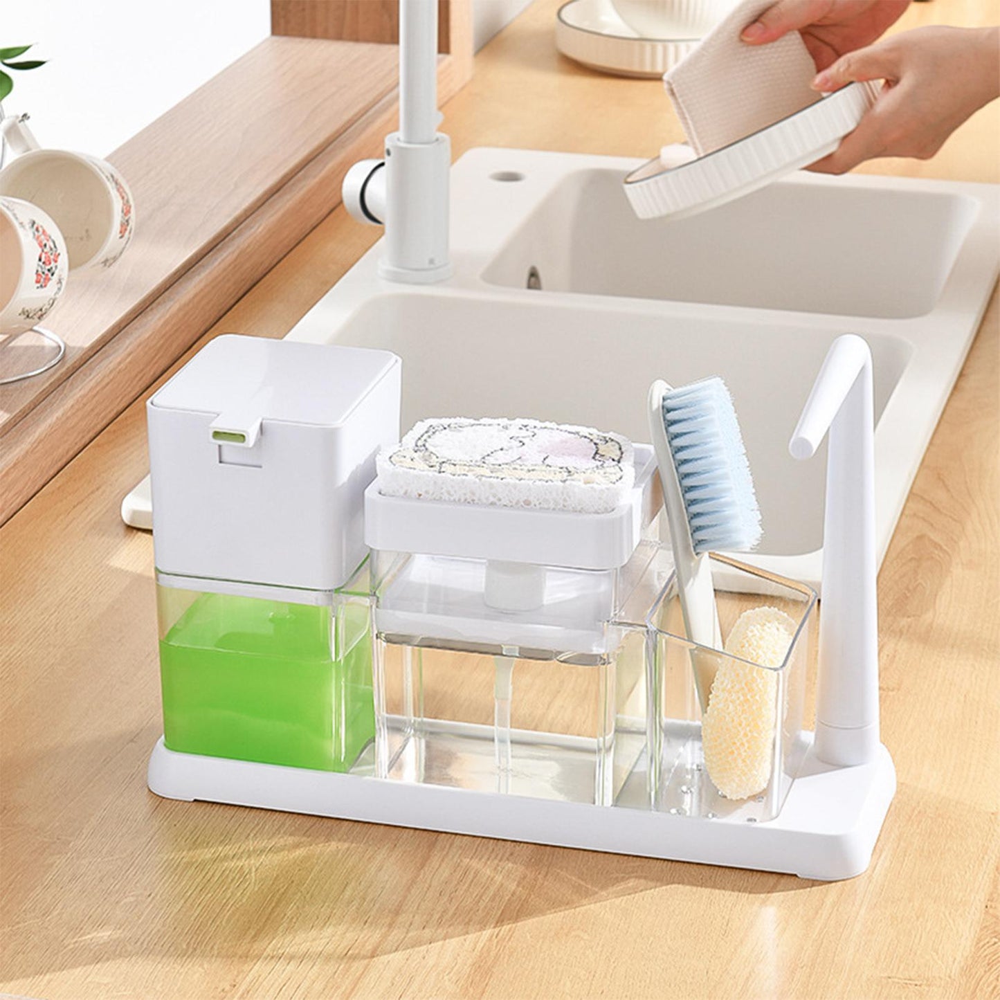 Dish Soap Dispenser Large Capacity Kitchen Durable Caddy Organizer Kitchen Gadgets Single Hand Refillable Washing Soap Dispenser 11~15days