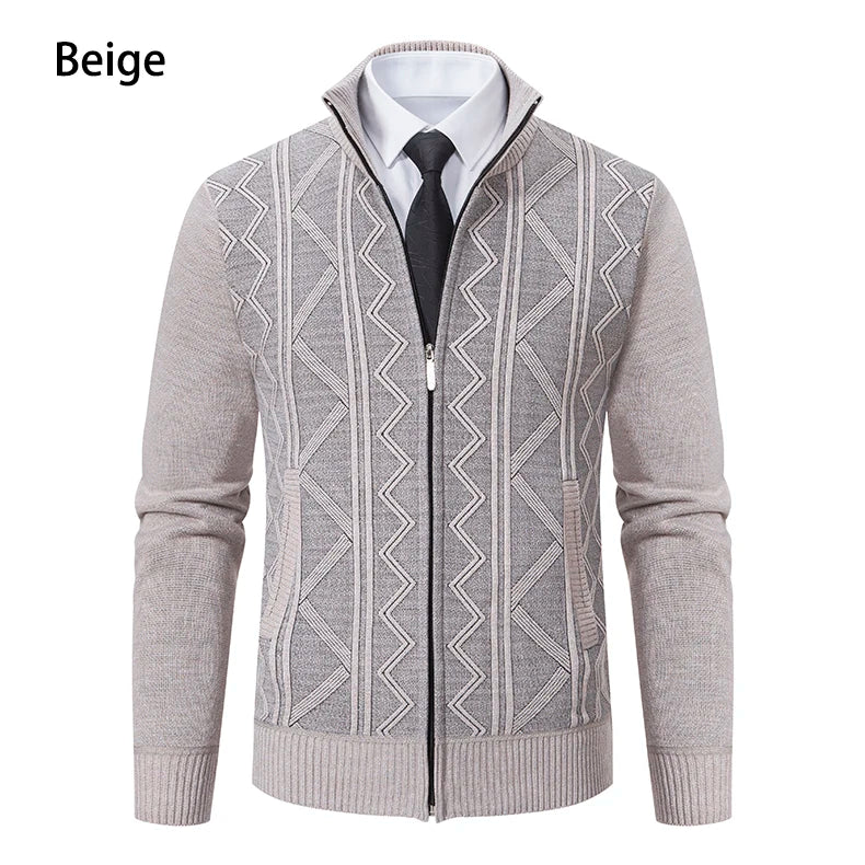 Men's autumn and winter warm trend line stand collar knitted cardigan sweater coat 11~15days