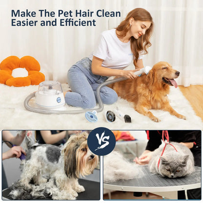 Pet Grooming Vacuum Use Conical 360-degree Air Intake Metal Mesh Design, Low Noise Pet Hair Vacuum with 5 Pet Grooming Tools