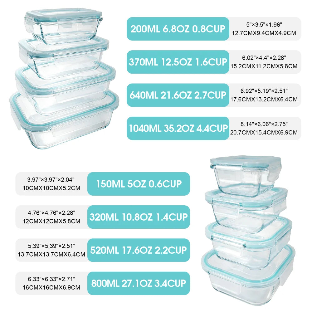 24 Pcs Set Clear Glass With Light Blue Airtight Snap Lids Leakproof Microwave Oven Safe For Meal Prep Lunch Fruit Pantry Kitchen Storage Housewarming Gift 4~10days