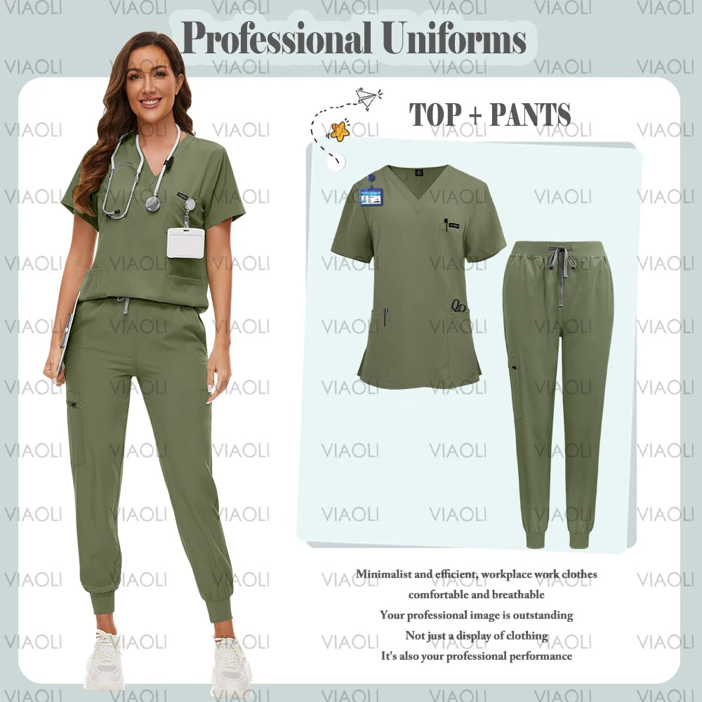 Scrubs Uniform Suit Short Sleeve V-neck Tops+jogger Pants Set 9~14days
