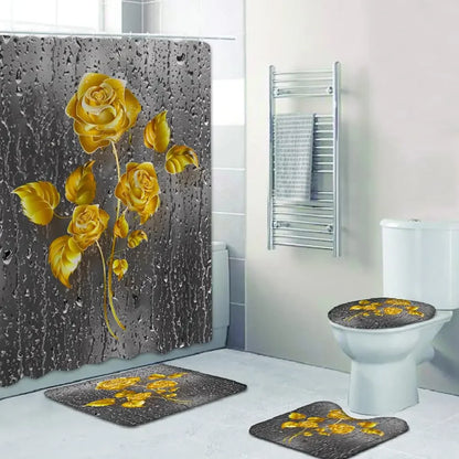 Gold Rose Bathroom Set Luxury Shower Curtain 4pcs 7~16days