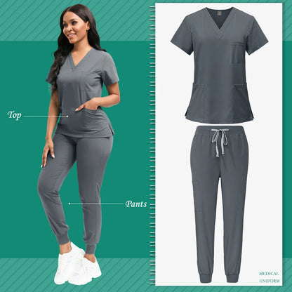 Scrubs Women Beauty SPA Uniform Pet Clinic Store Veterinary Dentistry Work Clothes Set 9~13days
