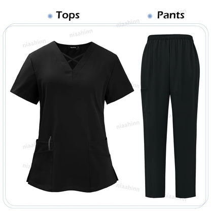 Medical Scrub Uniform Top & Pants Sets Nurse 9~14days