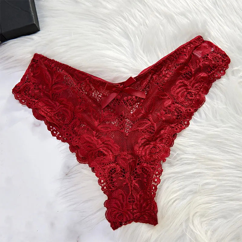 Thin Style G-string Contrast Lace Ruffle Trim Lingerie Set 7~10days