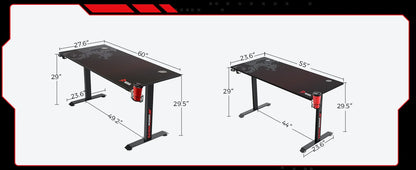 Gaming Desk 55’’, T-Shaped Carbon Fiber Surface Computer Desk with Full Mouse Pad, Gamer Desk with Headphone Hook, USB Rack 2~8days