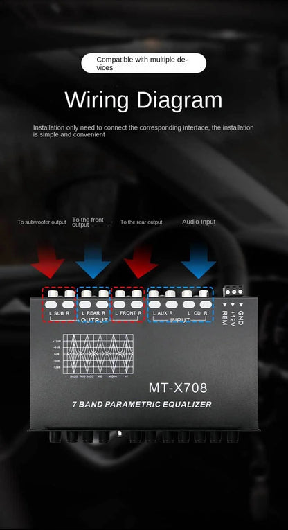 EQ7 Band Equalizer Car Audio 12V with CD AUX Input Select Switch Car Audio EQ Tuning Crossover Amplifier Parametric Equalizer EQ 7~10days