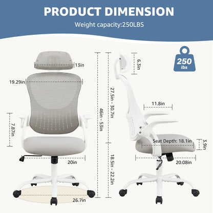 JHK Mesh Ergonomic Office Computer Desk Chair Flip-up Arms Adjustable Headrests Comfortable Lumbar Support For Home Office 2~8days