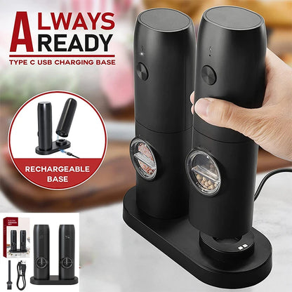 Automatic Pepper Grinder Salt And Pepper Grinder USB Rechargeable Adjustable Coarseness Spice Mill With LED Light Kitchen Tool 5~8days