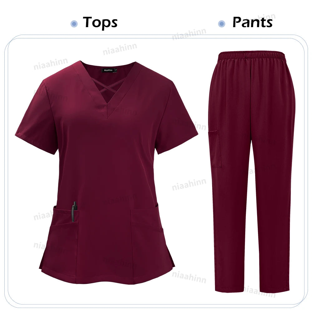Medical Scrub Uniform Top & Pants Sets Nurse 9~14days