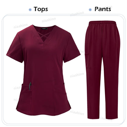 Medical Scrub Uniform Top & Pants Sets Nurse 9~14days