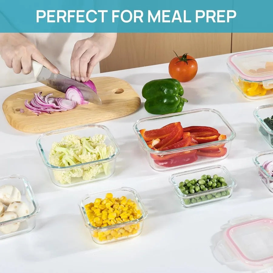 16pcs Airtight Glass Food Storage Containers, Outdoor Picnic, Lunch Box, Microwave, Oven - Perfect For Salads, Fruits, 4~12days