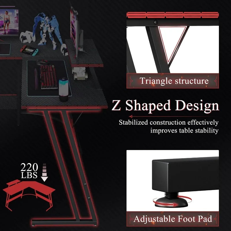 L Shaped Gaming Desk, 51 Inch Computer Corner Table with Large Monitor Stand & Carbon Fiber Surface for Home Office Study 2~8days