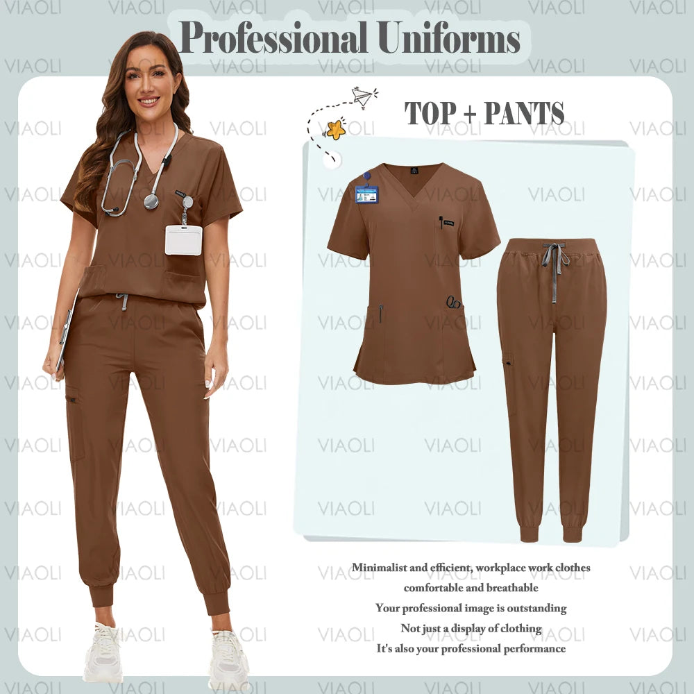 Scrubs Uniform Suit Short Sleeve V-neck Tops+jogger Pants Set 9~14days