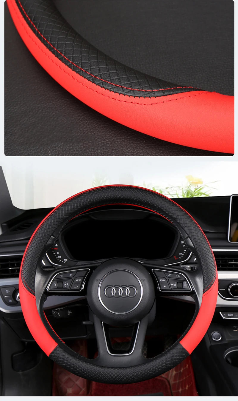 Autocovers Anti-Slip Leather Steering wheel Cover Truck Steering Wheel Protective Cover Fashion Style 40cm 45cm 8~17days