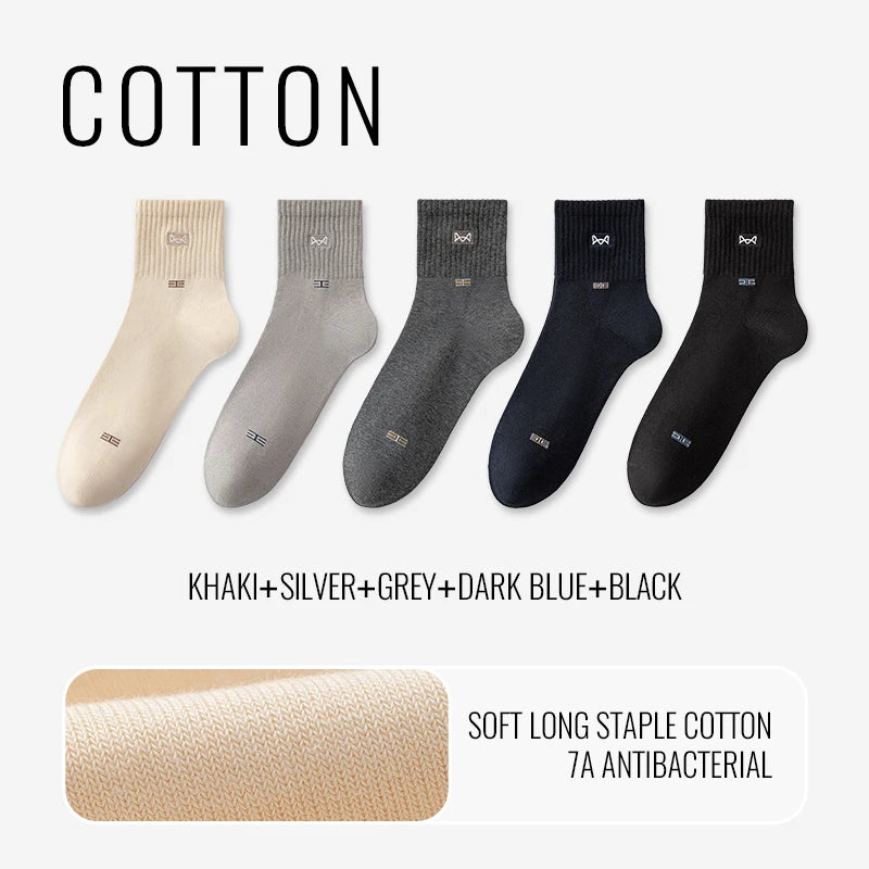 100% Pure Cotton Antibacterial Anti Odor Crew Socks Men 7~15days