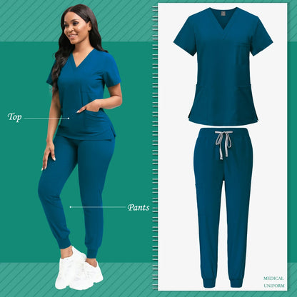 Scrubs Women Beauty SPA Uniform Pet Clinic Store Veterinary Dentistry Work Clothes Set 9~13days