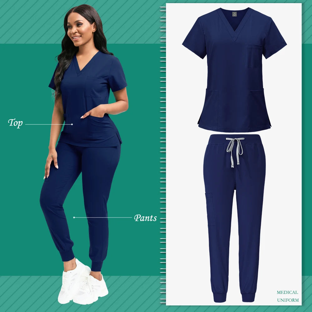 Scrubs Women Beauty SPA Uniform Pet Clinic Store Veterinary Dentistry Work Clothes Set 9~13days