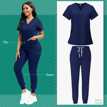 Scrubs Women Beauty SPA Uniform Pet Clinic Store Veterinary Dentistry Work Clothes Set 9~13days