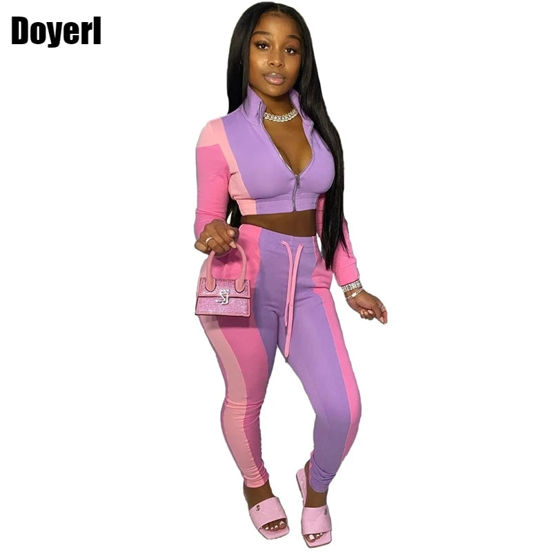 Sweatsuit Women Set Fashion Autumn Casual Tracksuit Two Piece Set Women Zipper Crop Top And Sweatpants Set Ensemble Femme 7~16days