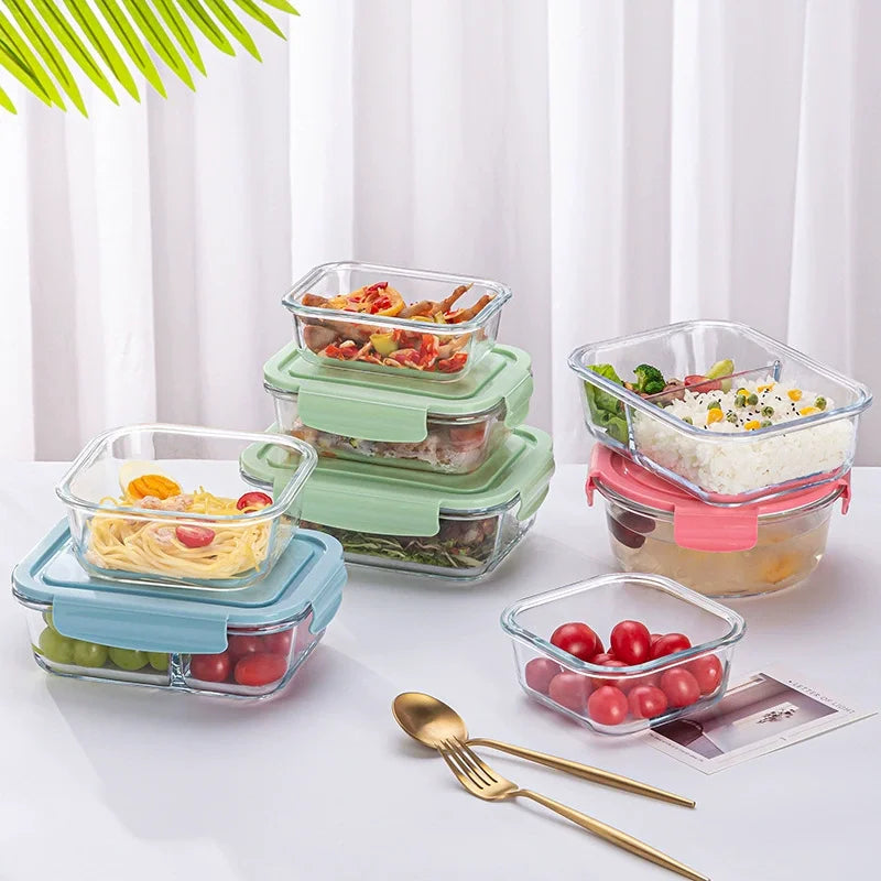 Glass Lunch Box Sealed Fresh-Keeping Box with Lid Portable Student Picnic Box Microwave-Heated Special Food Container Bento Box 5~9days