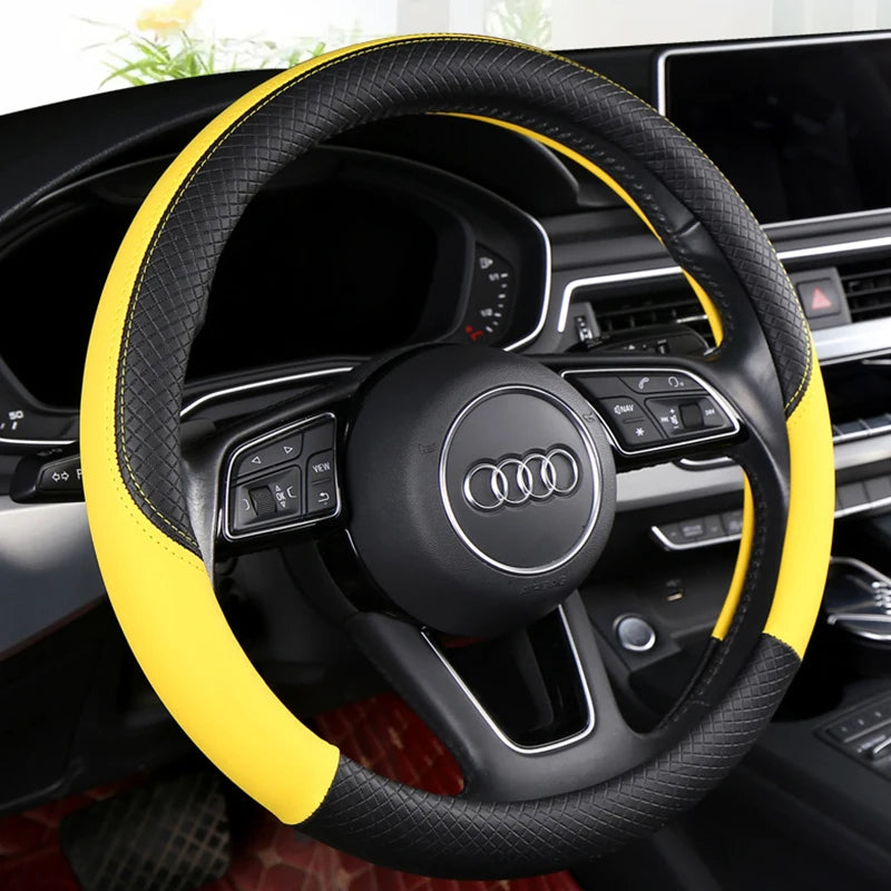 Autocovers Anti-Slip Leather Steering wheel Cover Truck Steering Wheel Protective Cover Fashion Style 40cm 45cm 8~17days