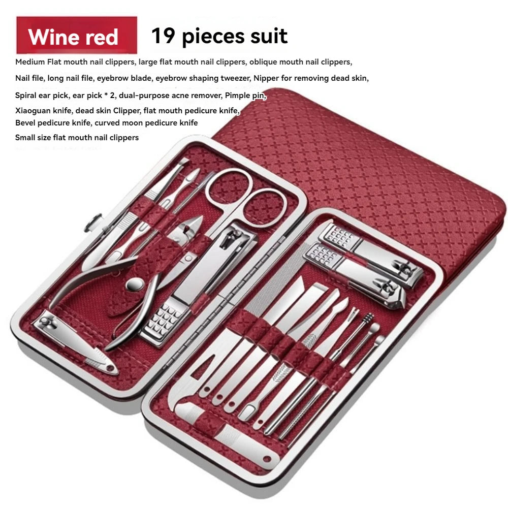 19pcs Nail Clippers Set Nail Clippers Pedicure Tool Ear Scooper Nail Furrow Clippers Beveled Pedicure Knife 5~8days