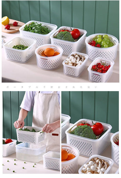 Fridge Food Storage Container with Lids, Plastic Fresh Produce Saver Keeper for Vegetable Fruit Kitchen Refrigerator Organizers 7~10days