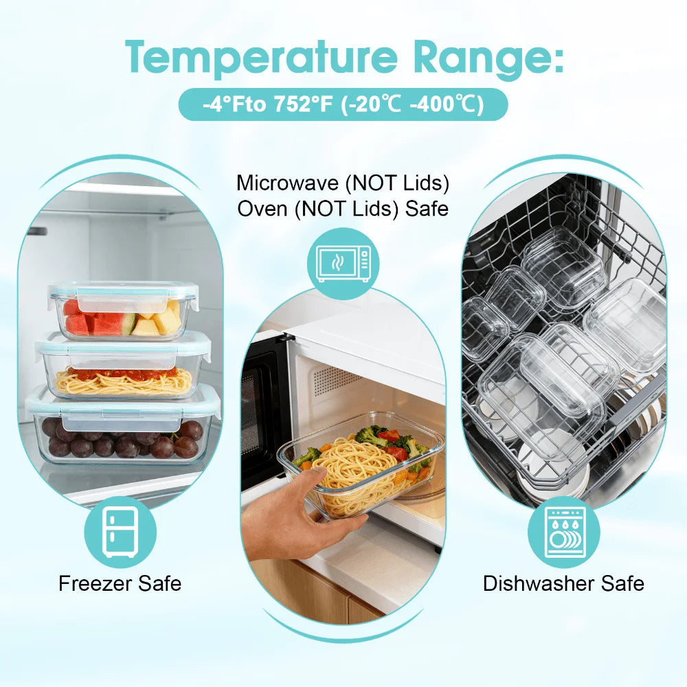 24 Pcs Set Clear Glass With Light Blue Airtight Snap Lids Leakproof Microwave Oven Safe For Meal Prep Lunch Fruit Pantry Kitchen Storage Housewarming Gift 4~10days