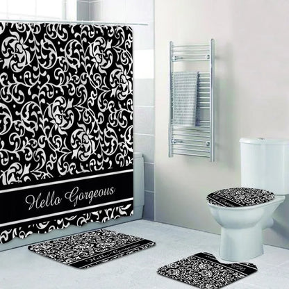 Luxury Black Gold Damask Shower Curtain Bath  Set 7~16days