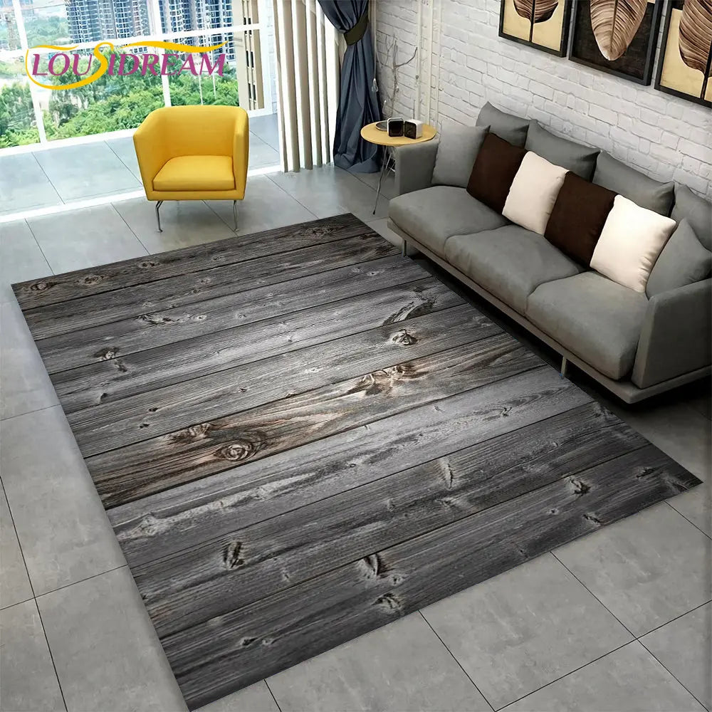 3D Wood Grain Retro Area Rug Large, Non-slip Floor Mat 7~16days