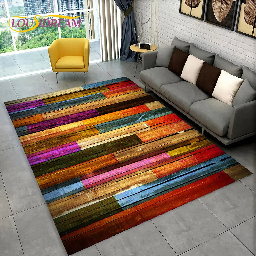 3D Wood Grain Retro Area Rug Large, Non-slip Floor Mat 7~16days