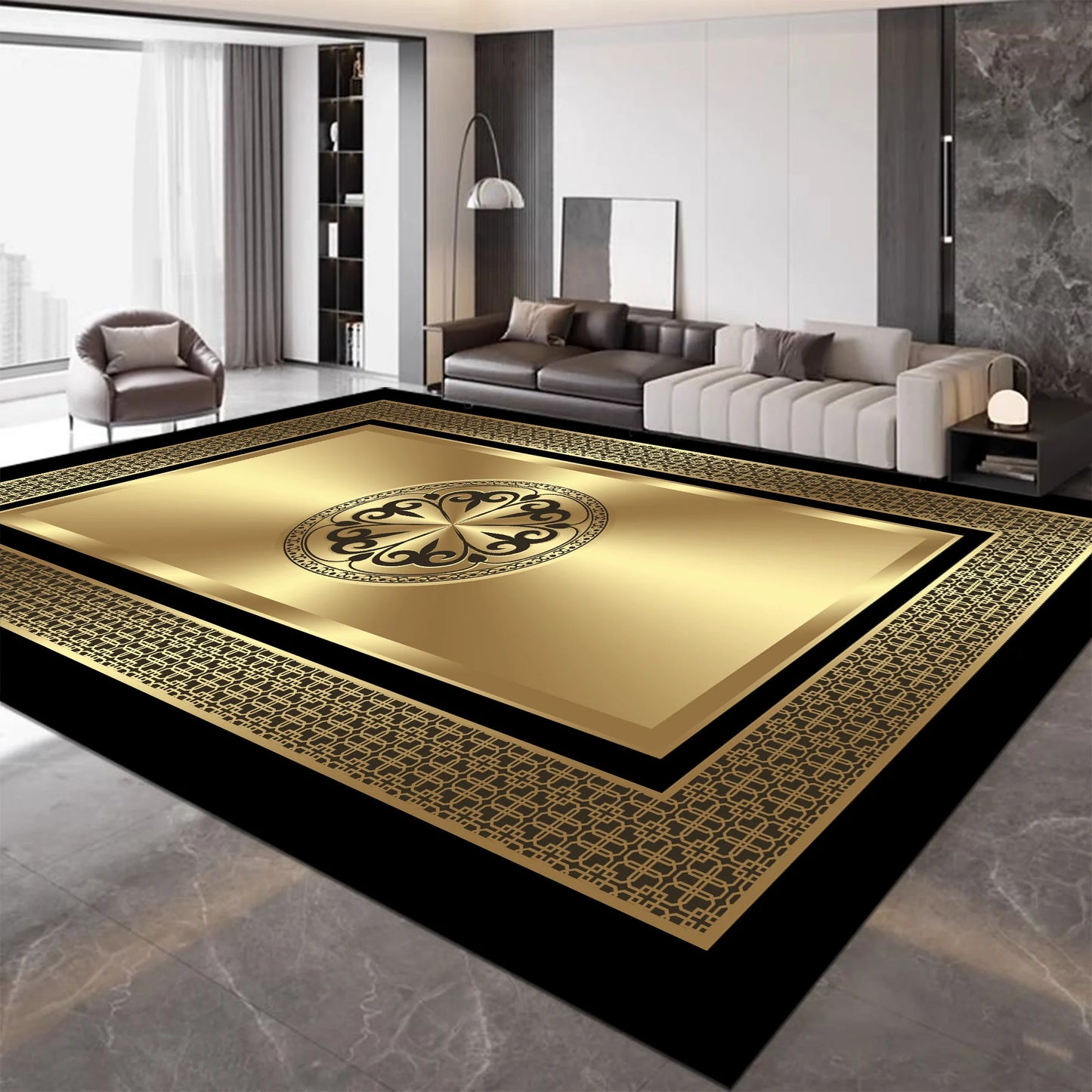 European Luxury Large Living Room Carpet Golden Fashion Decoration Home Sofa Side Floor Mats Non-slip Washable Rugs for Bedroom 7~16days