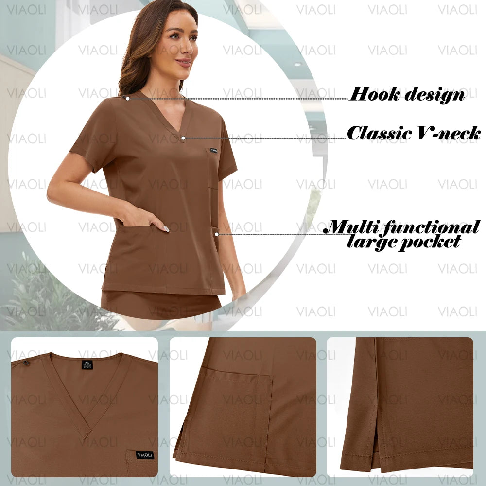 Scrubs Uniform Suit Short Sleeve V-neck Tops+jogger Pants Set 9~14days