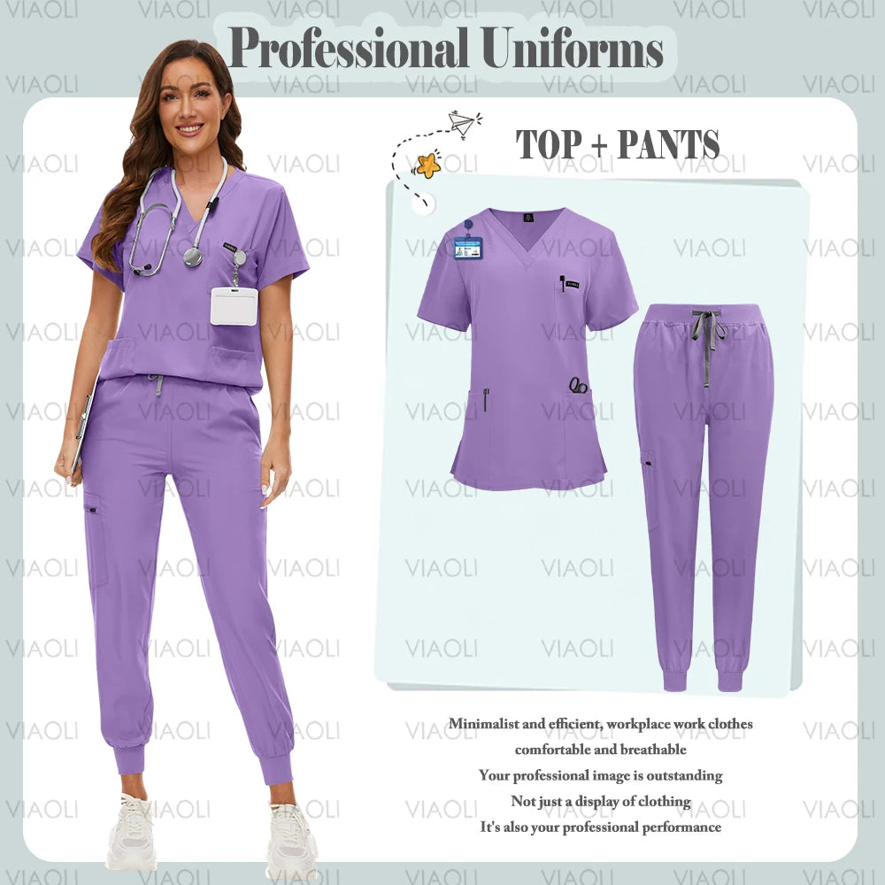 Scrubs Uniform Suit Short Sleeve V-neck Tops+jogger Pants Set 9~14days