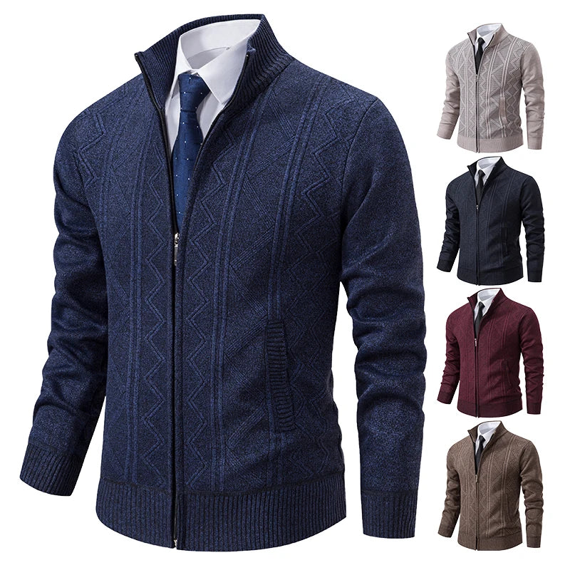 Men's autumn and winter warm trend line stand collar knitted cardigan sweater coat 11~15days