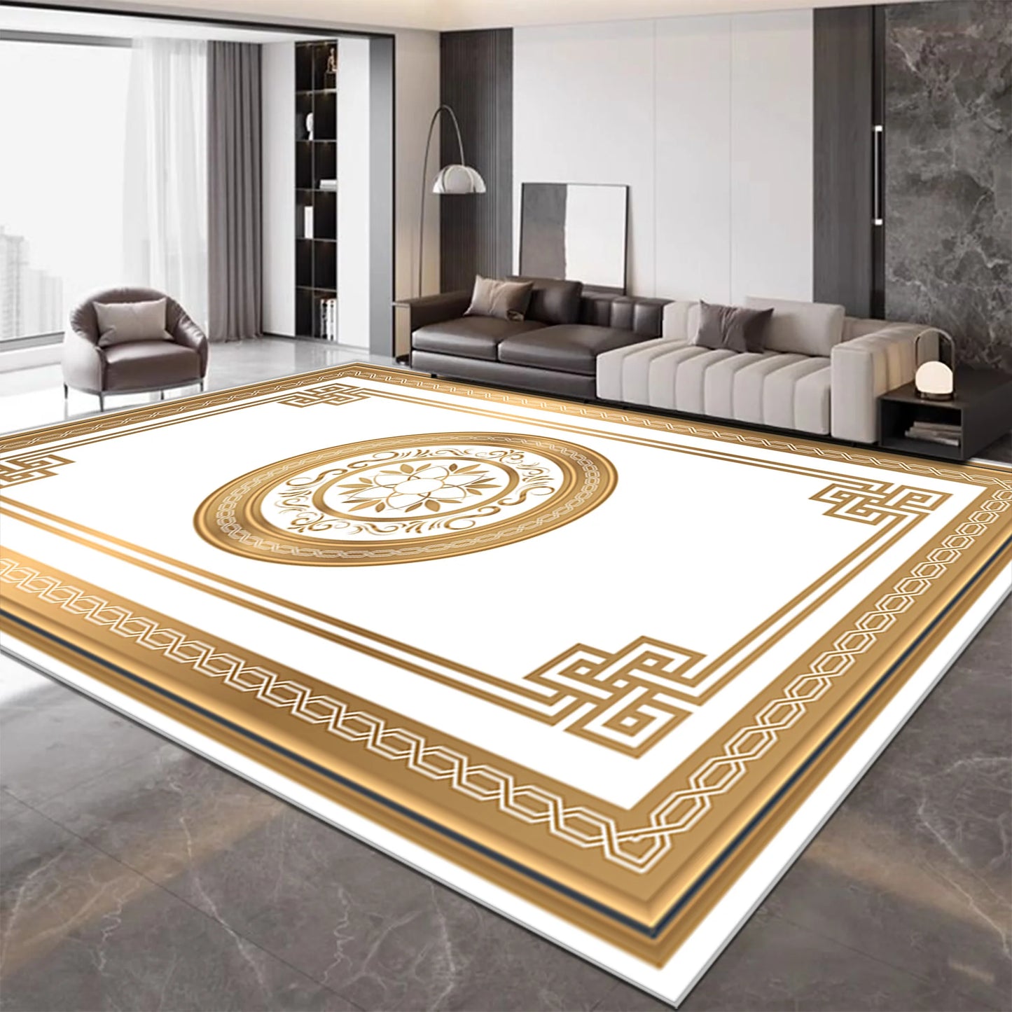 European Luxury Large Living Room Carpet Golden Fashion Decoration Home Sofa Side Floor Mats Non-slip Washable Rugs for Bedroom 7~16days