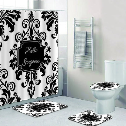 Luxury Black Gold Damask Shower Curtain Bath  Set 7~16days