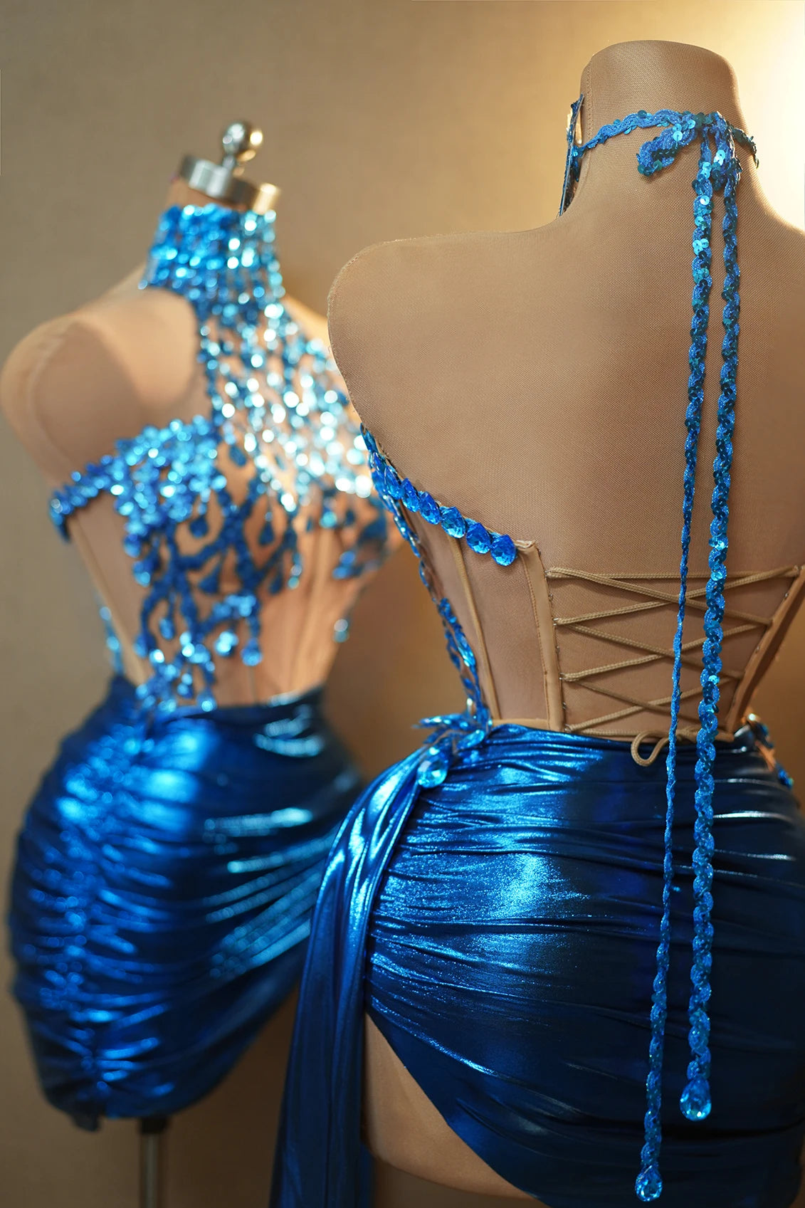 Sparkly Rhinestone Blue Short Dress 2PCS Gorgeous Ladies Party Sexy Dance Exotic Apparel Sexy Dance Show Birthday Bar Party 7~16days