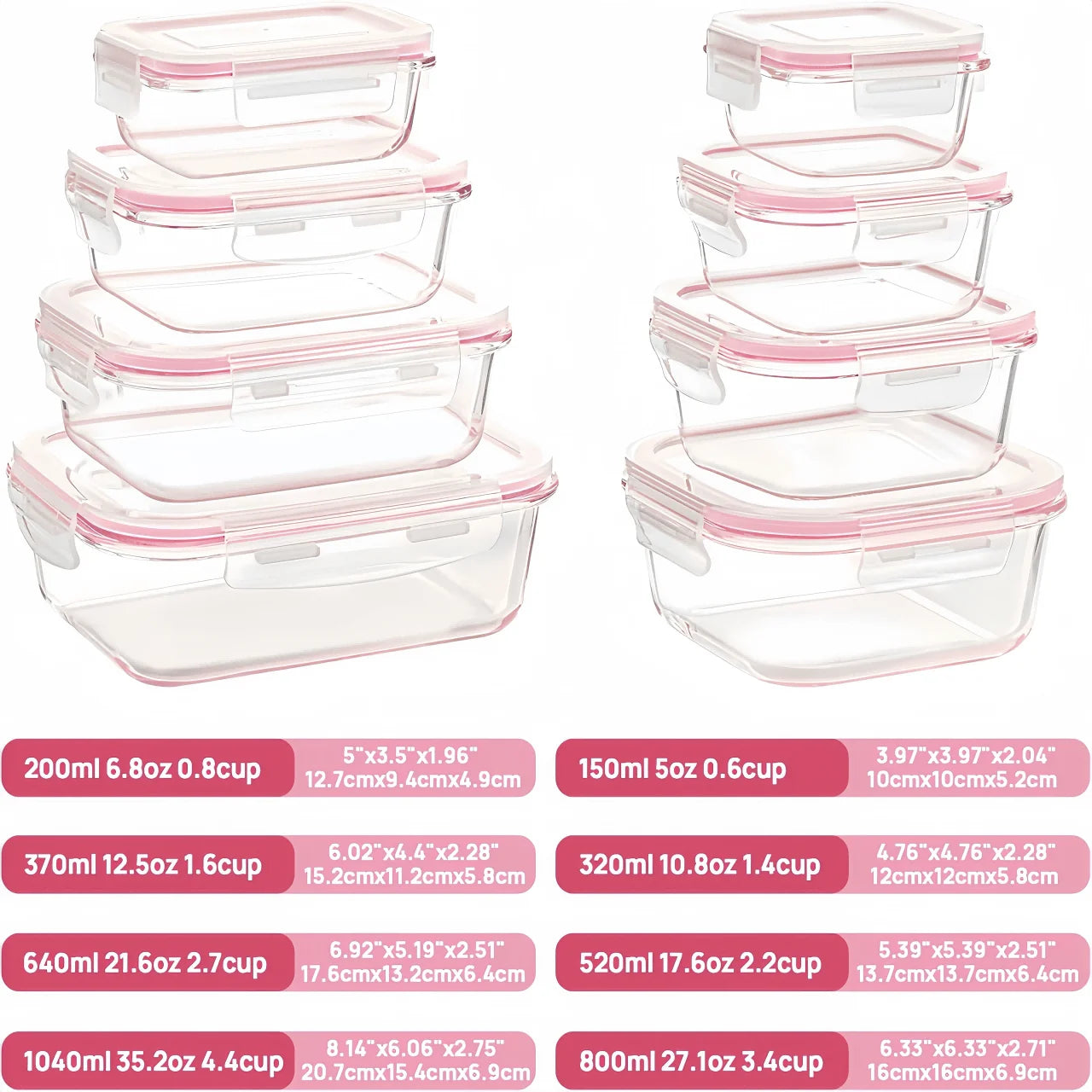 16pcs Airtight Glass Food Storage Containers, Outdoor Picnic, Lunch Box, Microwave, Oven - Perfect For Salads, Fruits, 4~12days