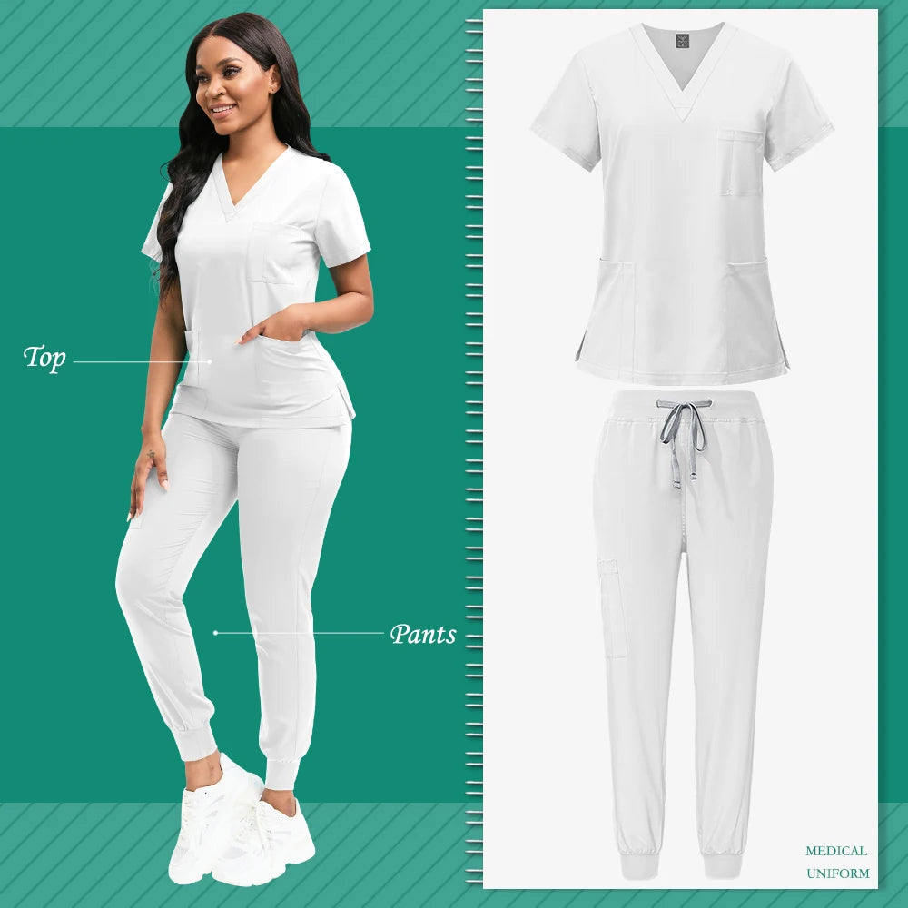 Scrubs Women Beauty SPA Uniform Pet Clinic Store Veterinary Dentistry Work Clothes Set 9~13days