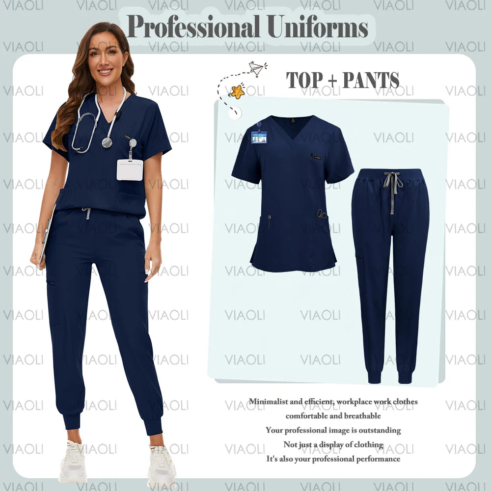 Scrubs Uniform Suit Short Sleeve V-neck Tops+jogger Pants Set 9~14days