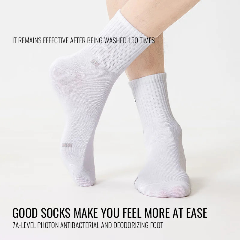 100% Pure Cotton Antibacterial Anti Odor Crew Socks Men 7~15days