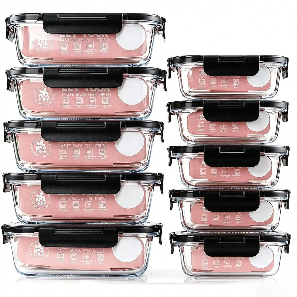 10 Pack Glass Meal Prep Containers, Food Storage Containers With Lids Airtight, Glass Lunch Boxes, Microwave, Oven, Freezer And Dishwasher 4~10days