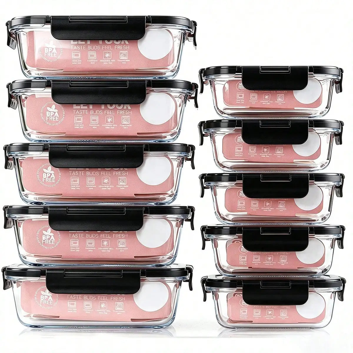 10 Pack Glass Meal Prep Containers, Food Storage Containers With Lids Airtight, Glass Lunch Boxes, Microwave, Oven, Freezer And Dishwasher 4~10days