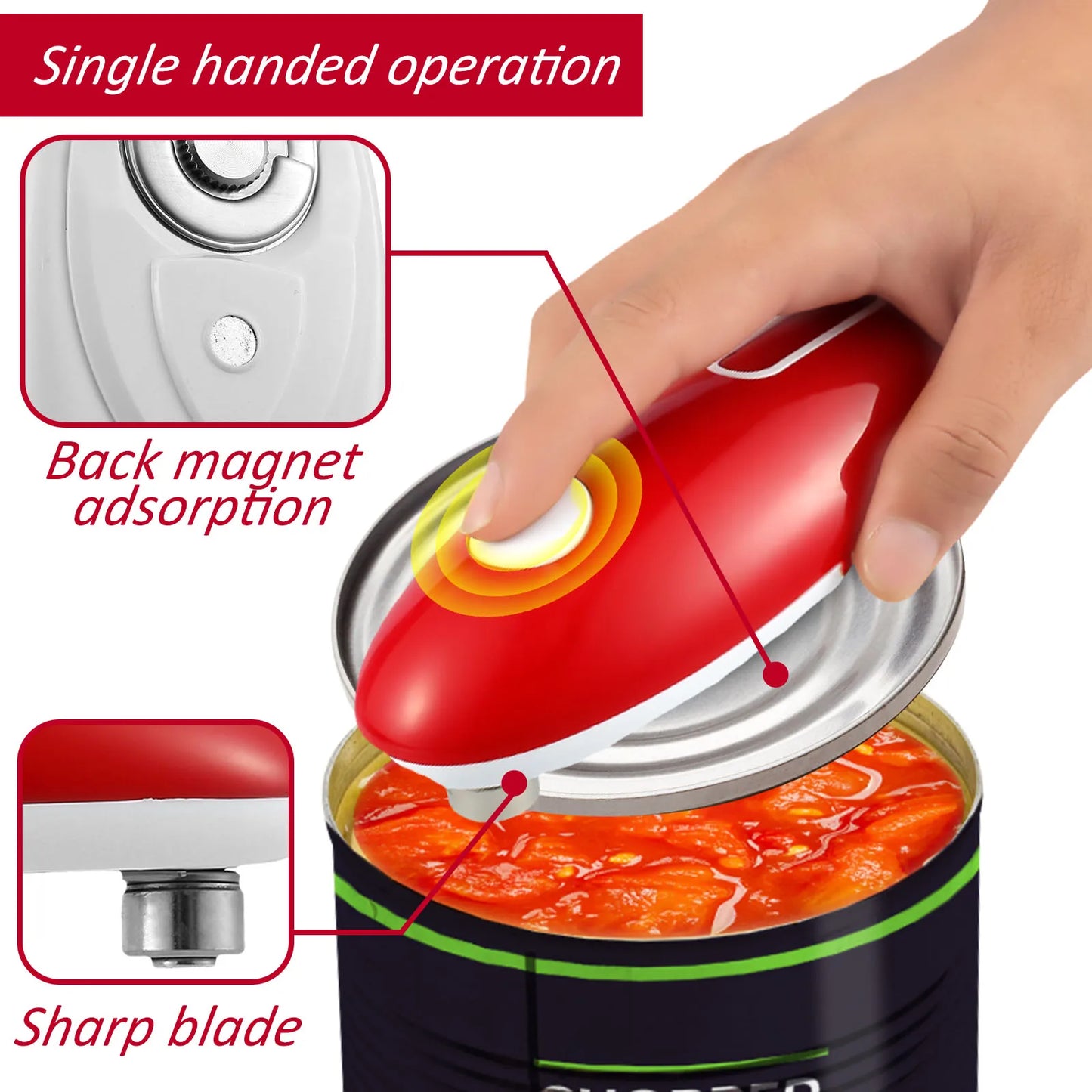 Portable Electric Can Opener Smooth Edge Automatic Can Opener One Touch Switch Hand Free Electric Tin Opener Battery Powered